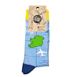 Irish Socksciety Crew Socks 8-12 Blue Ireland Map Graphic Travel‎ Novelty Fun
